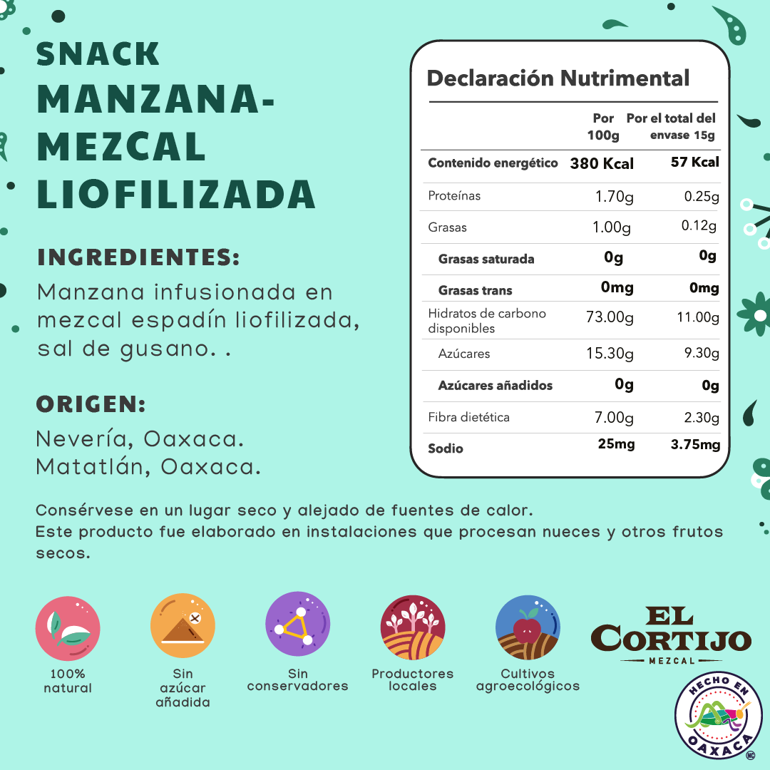 Snack manzana-mezcal liofilizada Früvethy