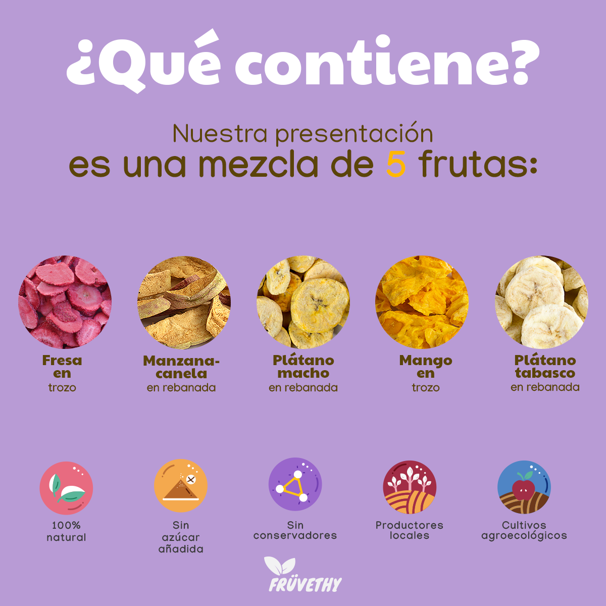 Mix de Frutas Liofilizadas: Plátano, Fresa, Mango y Manzana-Canela 250g